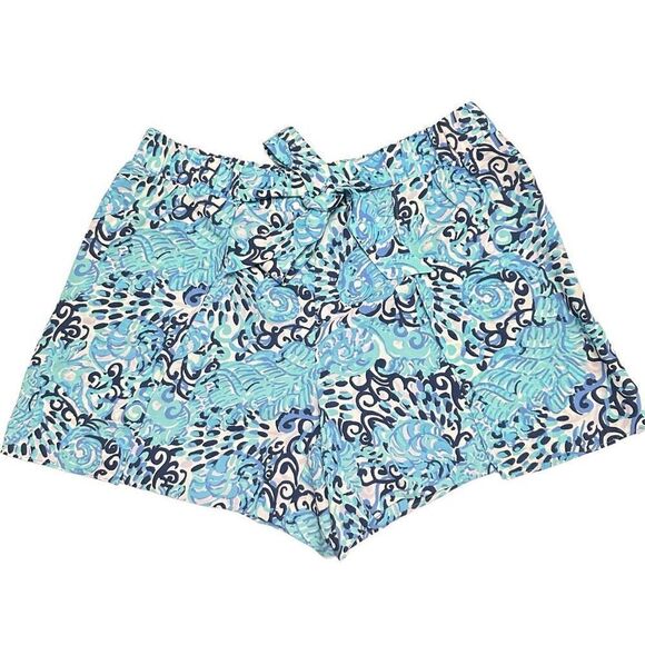 Lilly‎ Pulitzer Mylee Tie-Front Printed Shorts Light Aqua Spritz Size 6 NEW - Picture 1 of 10